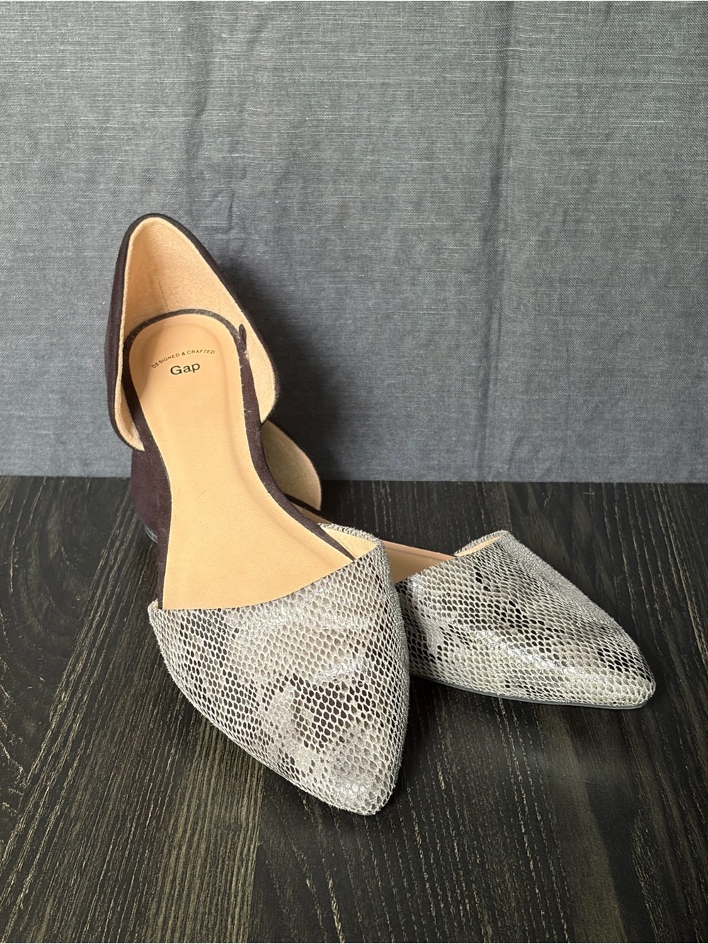 GAP Women's D'Orsay Pointed Flats in Snake Print and Brown